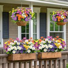 5 Bunches Artificial Daisy Flowers, UV-Resistant Fake Floral Bouquets For Indoor/Outdoor Decoration, Suitable For Wedding, Garden, Home, Porch, Planter, Front Door, Patio, Balcony, Bouquet, Tabletop - Multicolor - View 2