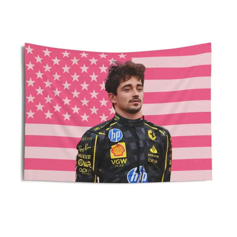 Charles Leclerc Pink American Flag Tapestry, Aesthetic Room Decor, Funny Room Decor, Charles Leclerc Gift - Nhiều màu - Xem 1