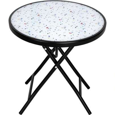Bistro Table,18" Round Folding Side Table With Tempered Glass Tabletop,Small End Table For Outdoor Indoor Yard Garden Balcony Coffee, Colored Dots