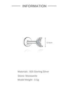 EleRunis 1颗0.1克拉莫桑石水钻925纯银马眼形心月形耳钉，18K镀金平底耳骨耳廓穿刺耳钉，适合日常佩戴，也适合婚礼、派对、订婚、周年纪念、情人节等场合。 - 銀色 - 查看 21