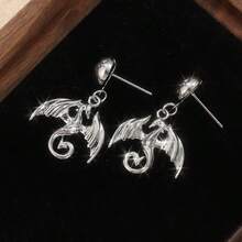Mini Dragon Pendant Earrings, Dragon Shaped Earrings For Women - Silver - View 6