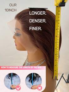 女士真人发假发 - Elighty 180% 超高密度酒红色波波头假发，8-10 英寸短直无胶蕾丝前假发，预先修剪的自然发际线，适合日常佩戴 - 彩色 - 查看 4