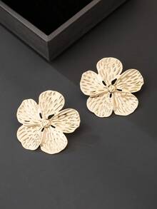 1对大胆、独特、迷人的金色纹理花卉设计女士耳钉（不含礼盒） - 金黃色 - 查看 4