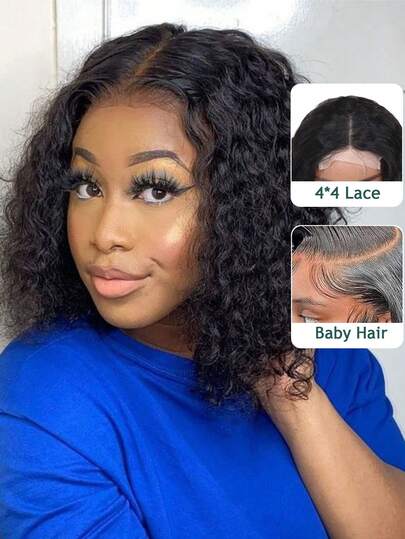 Peluca rizada de cabello humano con raya encaje transparente en la parte frontal, color borgoña 99J, densidad de 180%, adecuada para uso diario, ideal para Halloween, festivales, viajes, citas. Color natural negro, 16 pulgadas, perfecta para vacaciones, carnavales, citas en pareja