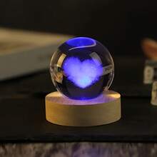 1pc 3D Laser Engraved Love Heart Cloud Crystal Ball Night Light - USB Powered, Wooden Base, Perfect LED Lighting Ball Lamp For Bedroom And Living Room Decoration, Ideal Gift For Couples, Friends, And Family On Christmas, Halloween, Thanksgiving, Valentine's Day - 6厘米 / 2.36英寸 - 查看 9