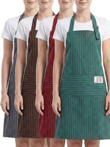 1pc Chef's Apron With Striped Pattern, Adjustable, Fashionable, With Pockets - Perfect For Chefs, Barbecue Lovers And Barbers. - Multicolor - View 2