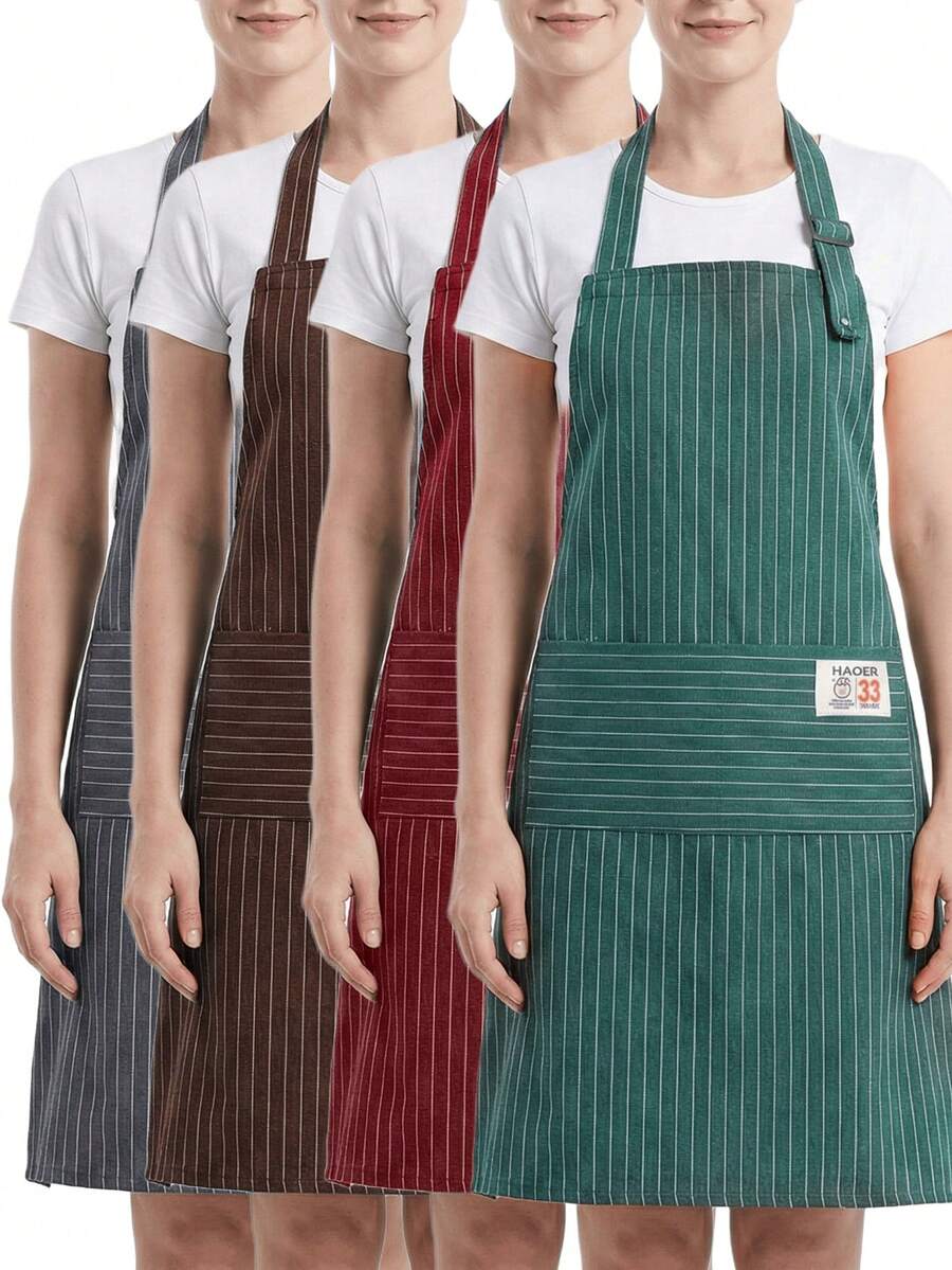 1pc Chef's Apron With Striped Pattern, Adjustable, Fashionable, With Pockets - Perfect For Chefs, Barbecue Lovers And Barbers.