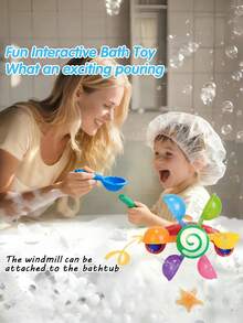 婴儿洗澡玩具，儿童洗澡勺，风车水上玩具套装，趣味互动发条旋转浴缸沙滩游泳池玩具，婴幼儿完美礼物，派对礼品，洗澡玩具，婴儿玩具，幼儿洗澡玩具 - 風車轉轉樂 - 查看 2