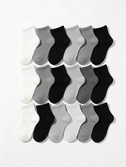 10 Pairs Kids' Solid Gray Collegiate Style Casual Sports Socks