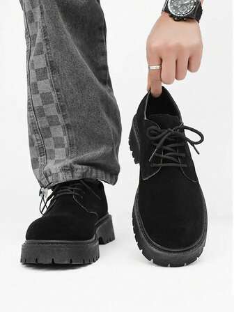 รองเท้าผู้ชาย Derby, รองเท้าบูทสปริง/ฤดูใบไม้ร่วงแบบใหม่, รองเท้าทำงานสไตล์เรโทร, พื้นหนา, รองเท้าหนังอเนกประสงค์