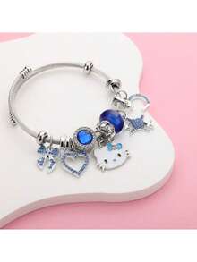 Sanrio 1pc Hello Kitty Bracelet Friendship Charms, Adjustable Stainless Steel Kawaii Pink Bangle Bracelets, Charm Matching Bracelets For Women And Teen Gifts - Star - View 7