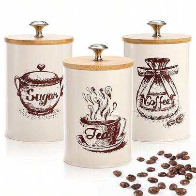 Set de 3 tarros de almacenamiento con tapa de bambú hermética, cajas multifuncionales para té, café, azúcar, alimentos enlatados, frascos de albañil, portavelas, accesorios de cocina, color rosa