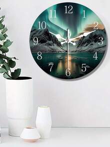 10-12英寸静音木质挂钟，饰有北极光和雪山图案 - 完美适用于客厅、卧室、办公室装饰 | 理想的圣诞节和新年礼物 - 彩色 - 查看 1