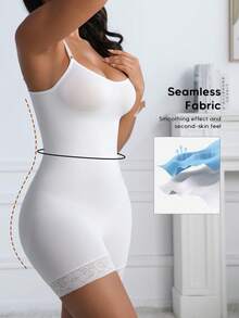 1pc Women Seamless Lace Shapewear Jumpsuit With Spaghetti Straps, Tummy Control, Bust Lift, Butt Lift - White - View 4