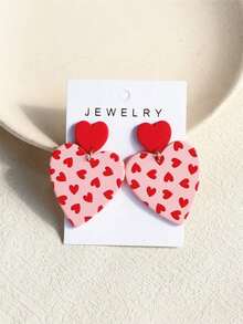 1 Pair Valentines Heart Pattern Red & Pink Ceramic Effect Sexy Acrylic Party Earrings For Women Valentines,Mom,Mother,Mother's Day,Gift - Nhiều màu - Xem 1
