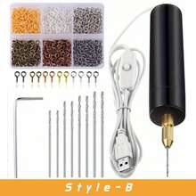 轻巧手持式工艺工具，集切割、研磨、雕刻、抛光、精密钻孔于一体，USB迷你电钻。包含钻头、扳手、六角扳手，两套组合套装满足不同需求。