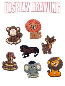 26件套动物系列配件，采用优质PVC材质，包含各种动物鞋饰，一套可爱的卡通动物主题鞋饰套装，适用于沙滩包、钥匙扣、鞋子、包包、腕带等各种配饰——可拆卸创意DIY配件——动物爱好者的理想礼物——生日、圣诞节、情人节、万圣节和派对的完美礼物 - 卡其色 - 查看 8