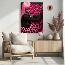 1pc Pink Leopard Print & Cool Girl - Bold Pink Leopard Canvas Wall Decoration, 2. 25mm Thick / 0. 9-Inch Art Poster, Can Be Directly Hung, Ideal For Christmas And New Year Home Decoration, Holiday Gift, Suitable For Living Room, Bedroom, Kitchen, Bathroom, Bar, Office And Other Wall Decoration. 2D Plane - 彩色 - 查看 3