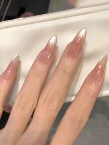 30片杏仁形美甲贴片，渐变猫眼可爱时尚法式/韩式美甲贴纸，新款时尚美甲贴片，包含1片果冻胶和1片防滑贴纸，适合派对、舞会、日常佩戴，可重复使用且可卸除，美甲用品 - 彩色 - 查看 2