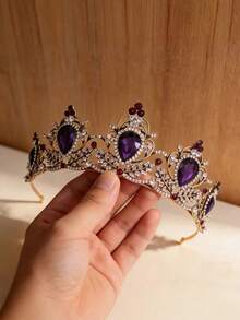 1pc Bohemian Style Rhinestone Embellished Zinc Alloy Princess Crown, Suitable For Weddings, Galas, Pageants, Birthday Parties - Multicolor - View 9