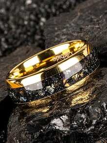 1枚8毫米星系金色结婚戒指钨金太空男士独特订婚戒指 - 金色 - 查看 8