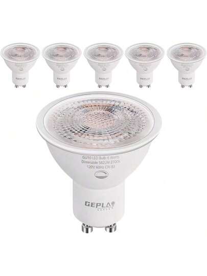 EstiloPaquete de 6 bombillas LED GU10 regulables de 6 W 582 LM, reemplazo halógeno de 50 W, foco de 38 grados, 2700 K, blanco cálido para cocina, campana extractora, iluminación de pista de sala de estarVersión mejorada