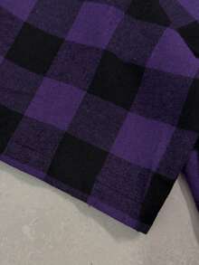 WAIT HIM Camisa casual de manga corta con estampado de cuadros para hombres - Morado - Ver 7