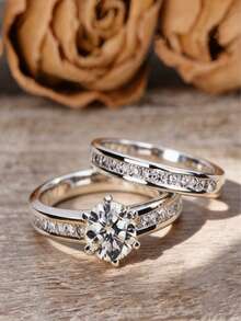 2枚/套 女士合成锆石结婚戒指，适合婚礼、周年纪念、情人节礼物、生日、全年佩戴（不含包装盒） - 戒指 - 查看 1