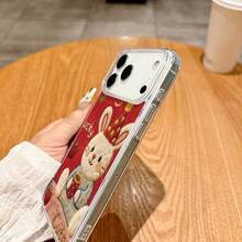 New Year's Cute Plush Rabbit Pattern High End Transparent Magnetic Phone Case Suitable For IPhone 17 Promax 17air 17pro 16e 15plus 14 13 12 11 And Compatible With Samsung S25ultra S25edge S24plus S23fe S22 Men's And Women's New Protective Cases, Anti Drop And Shockproof TPU Border Shell Suitable For Giving Gifts To Family And Friends