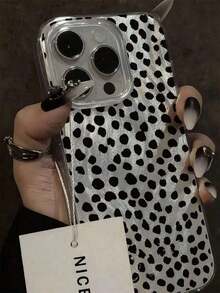Funda de teléfono de moda minimalista de gasa de plumas pintada con estampado de leopardo, compatible con iPhone 17/16/15, Pintado 15 Pro Max, Funda de teléfono Apple P13 P14 Mujeres P11 Funda blanda P12 Anti-caída XS.XR /78P. - Plateado - Ver 3