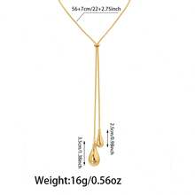 1pc Women's Elegant Y-Shaped Necklace, Fashion Teardrop Pendant Box Chain With Tassel, Long Necklace Accessory