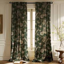 StangH Green Floral Curtains 84 Inches Long,Printed Bird Peacock Velvet Drapes With Elegant Vintage Design For Living Room Farmhouse,W52xL84,2 Panels - 彩色 - 查看 3