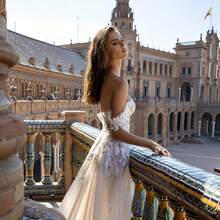 Elegant Sexy A Line Off Shoulder High Slit Lace Appliqué Tulle Formal Wedding Dress Registry Office Dresses Bridal Dress,Evening Party Dress Birthday Party Dress Country Wedding,Romantic Church Ceremony Wedding Dress,Suitable For Wedding,Dating,Party,Singles' Party,Vacation,Formal Occasions,Dinner Dress,Prom Dress,Homecoming Dess,Cocktail Party,Wedding Guest Dress,Graduation - Blanco - Ver 5