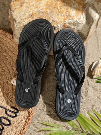 Girl's Simple Flat Flip Flops, Comfortable Fashion Versatile Beach Sandals For Summer, Vacation