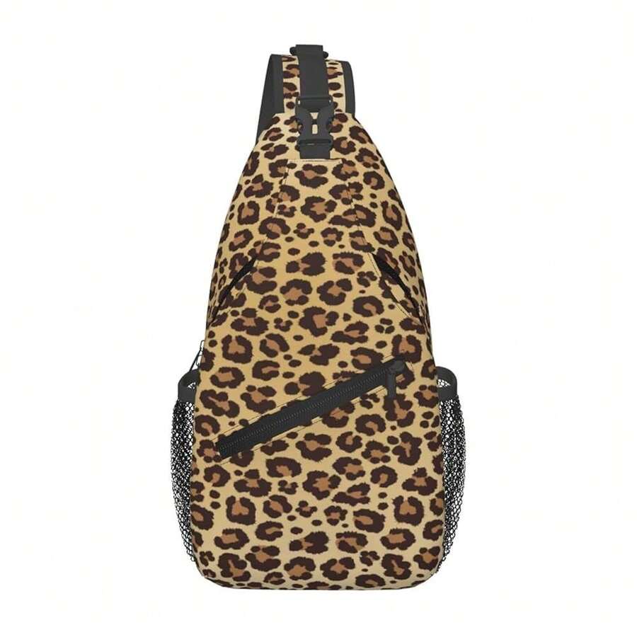 Leopard Print Sling Bag For Women Crossbody Bag Leopard Spotted Fur Texture Orange Black Animal Skin Sling Backpack For Men Cute Cheetah Print Shoulder Bag Gym Sports Travel HiFKing Daypack - 黑棕色 - 查看 1