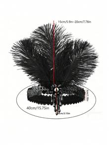 Conjunto de 5 piezas de accesorios retro de los años 20 para damas, que incluye un tocado de plumas Charleston, un collar de perlas falsas, aretes y guantes largos, es perfecto para accesorios de vestir de fiesta de Halloween - multicolor - Ver 2