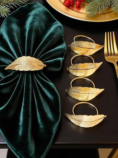 2-24pcs Modern Simple Gold Leaf Napkin Rings, Suitable For Hotel & Restaurant Table Setting
