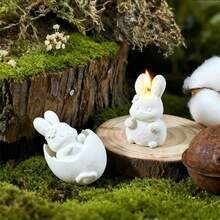 2件套月亮兔子蜡烛模具 - 可重复使用的DIY三叶草/云朵浮雕蜡烛硅胶模具，适用于环氧树脂、石膏和粘土工艺品 - 适用于复活节、斋月装饰，水晶环氧树脂月相和花环兔子造型 - 白色 - 查看 9