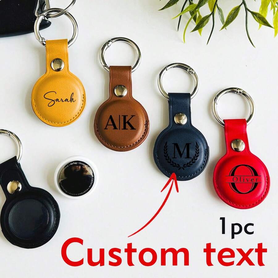 1pc Customized Text Leather Luggage Tag Keychain, Personalized Luggage Tag Keychain, Customized Name Luggage Tag Keychain, Customizable Keychain Accessory, 5 Color Options: Black/Brown/Navy Blue/Red/Yellow,Suitcases Travel Luggage