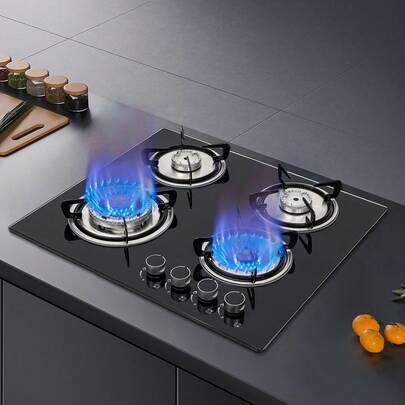 CNCEST Gas Cooktop, Built In Cooktop 4 Burners, Stainless Steel Liquefied Petroleum Gas Stove With Convertible-Black Tempered Glass Surface For Homes, Hotels, Restaurants, Etc