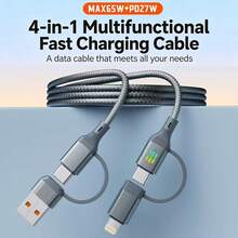 1pc 4-In-1 Braided Data Cable, Multi-Function Charging Adapter, High-Speed Data Transfer & Fast Charging Cable Compatible With IPhone 17/16 Pro Max/16 Pro/16 Plus/16/15/14/13/12/11/XS/XR/8/7/6, S25/S24/S23/S22/S21 Ultra Plus, Series - Grey - View 6