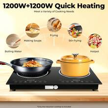 CNCEST Double Burner Induction Cooktop 2400W Portable Electric Stove With Horizontal Design Fast Heating Perfect For Home Kitchen Apartment Restaurant Camping Caravan And Party Use - US B Type Plug(110-127V) - View 7