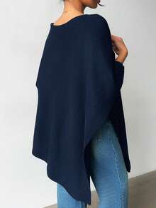 2025简约舒适披肩上衣优雅端庄春秋时尚优雅宽松针织披肩上衣女宽松版型轻薄秋季休闲旅行沙滩百搭风 - 藏蓝色 - 查看 5