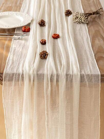 1Pc Beige Bubble Gauze Table Runner,Bohemian Sheer Chiffon Table Cover,Country Cheesecloth Tablecloth,Table Scarf,Wedding Accessories,Bridal Shower Favors,Birthday Decorations,Babyshower Decorations,Anniversary Decor,Engagement Banquet Decor,Banquet Table Decoration