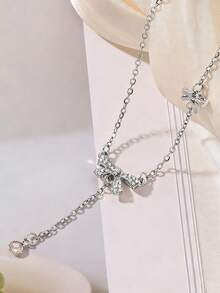 1pc Elegant & Unique Butterfly Shaped Pendant Necklace With Rhinestone & Zirconia Decoration For Women, Suitable For Daily Wear - Silver - View 5