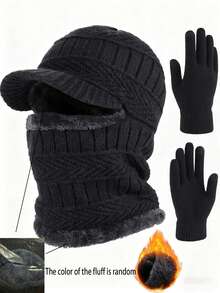 2pcs/Set Winter Knit Hat, Balaclava, Anti-Slip Touch Screen Gloves Set, Warm Ski Mask Cap, Unisex