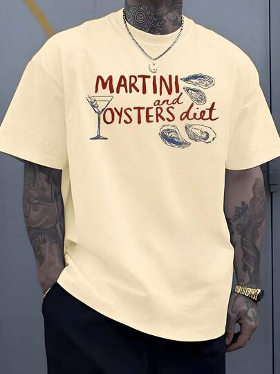 Martini And Oysters Diet Graphic Depicting A Fun Cocktail And Seafood Theme Perfect For Food Lovers 100% Cotton Size Plus Men's Tshirt 220g
