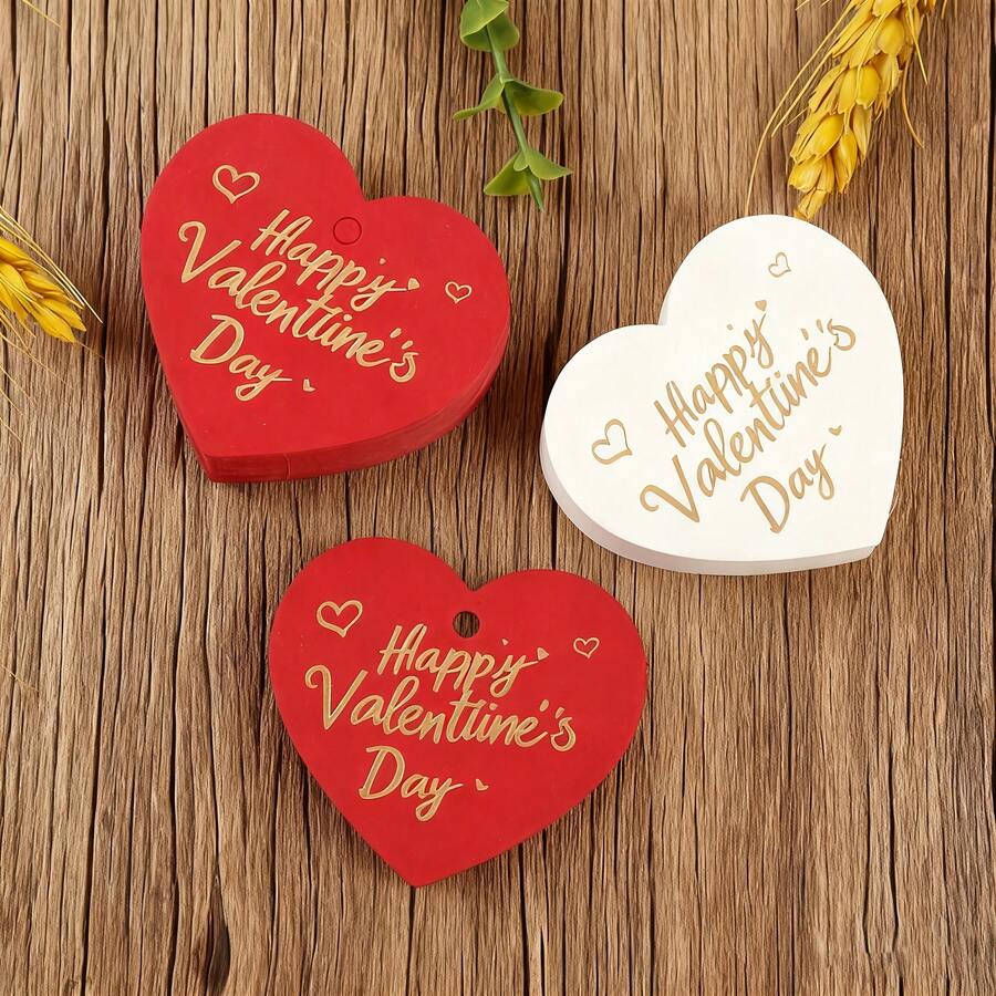30pcs Valentine's Day Heart-Shaped Cards | Gold Foil Embossed Gift Packaging Labels, Gift Tags For Valentine's Day Celebration, Available In Red And Gold Colors. - Multicolor - View 1