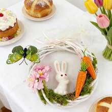 Easter Bunny Wreath Decorative Cute Carrot Rabbit Easter Wreaths For Front Door Wall Window And More - White - View 3