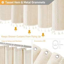 Boho Farmhouse Shower Curtain Linen Rustic Weighted Striped Cloth Shower Curtain Set With Tassel Water Repellent Bohemian Vintage Country Fabric Shower Curtain For Bathroom Cream/Beige 72x72 - A - 奶油色+54吋寬 x 78吋長(1 件裝) - 查看 5